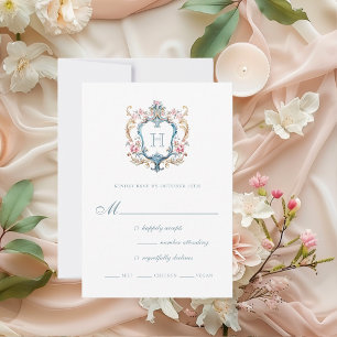 Cartons Réponse Vintage Monogramme Floral Crest Mariage