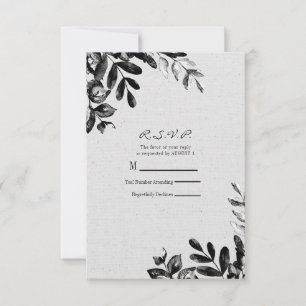 Cartons Réponse Vintage Noir + Blanc Botanique Feuille Mariage