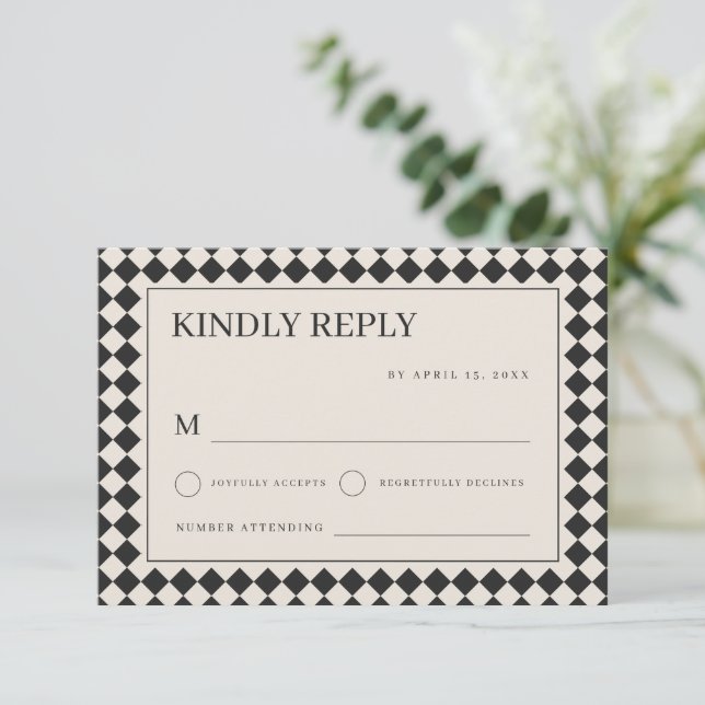 Cartons Réponse Vintage Old Money Preppy Checkered Wedding (Debout devant)
