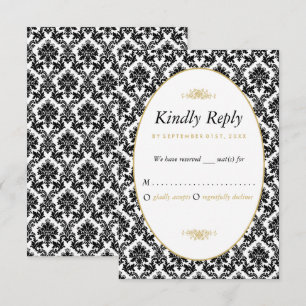 Cartons Réponse Vintage or, noir et blanc Mariage damassé