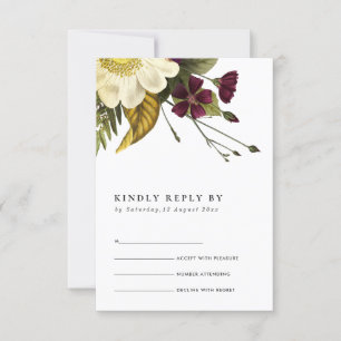 CARTONS RÉPONSE VINTAGE RÉTRO BOURGOGNE JAUNE FLEUR DE MARIAGE RSV