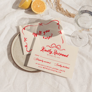Cartons Réponse Vintage rouge main écrit Quirky moderne Bow Mariag