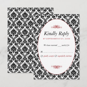 Cartons Réponse Vintage rouge, noir et blanc Mariage damassé
