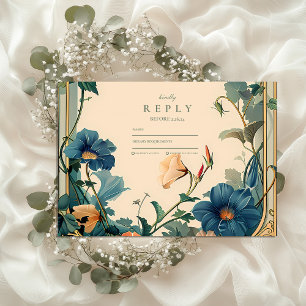 Cartons Réponse Vintage  Sapphire Bloom Frame Mariage