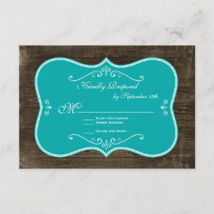 Cartons Réponse Vintage Turquoise Rustique Grange Bois Mariage Car
