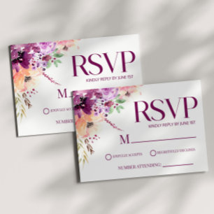 Cartons Réponse Violet Magenta Purple Mariage élégant