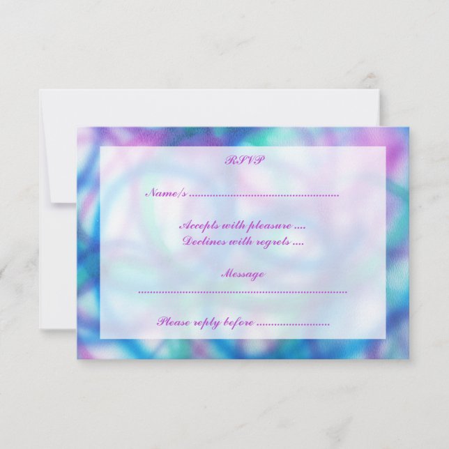 Cartons Réponse Violet, Turquoise et bleu RSVP. (Devant)