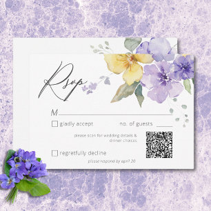 Cartons Réponse Violettes violettes et jaunes modernes Mariage flo