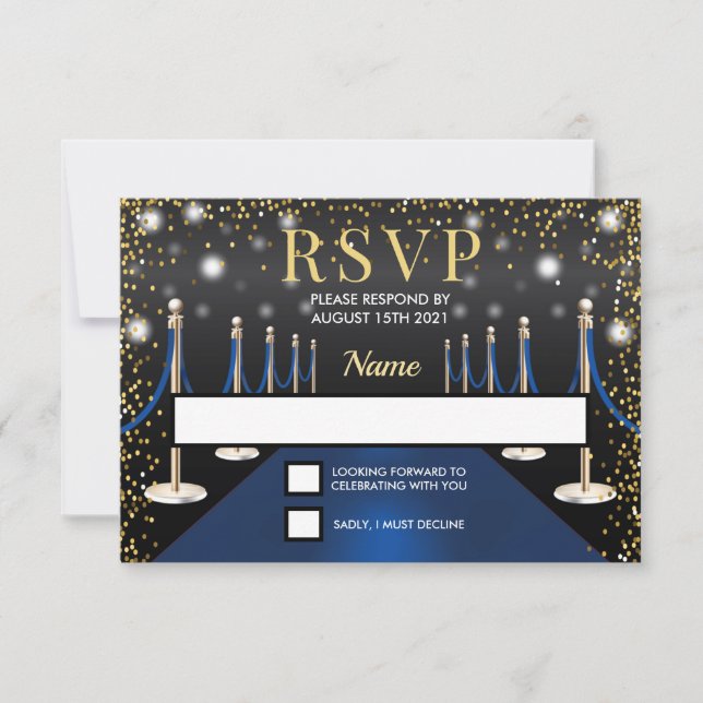 Cartons Réponse VIP Pass Hollywood Blue Red Carpet Anniversaire (Devant)