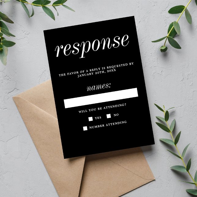 Cartons Réponse Vrai Simplicité 2 Noir Simple Minimaliste Mariage (Créateur téléchargé)