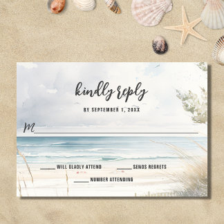 Cartons Réponse Watercolor Beach Coastal Destination Mariage