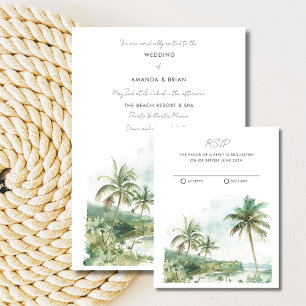 Cartons Réponse Watercolor Beach Destination Mariage