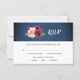 Cartons Réponse Watercolor Navy Blush Bourgogne Mariage Rose