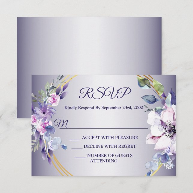 Cartons Réponse Watercolor Pink Floral Geometric Golden Purple (Devant / Derrière)