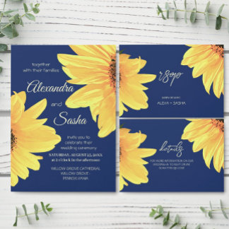 Cartons Réponse Watercolor Sunflowers dark blue Wedding