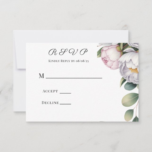 Cartons Réponse Watercolor White Peonies Wedding (Devant)