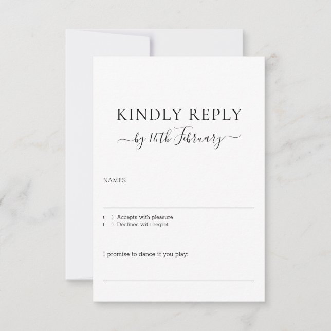 Cartons Réponse Wedding Formal Black Signature Kindly Reply (Devant)