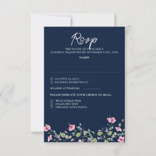 Cartons Réponse Wedding shower en fleur d'Hibiscus rose bleu marin