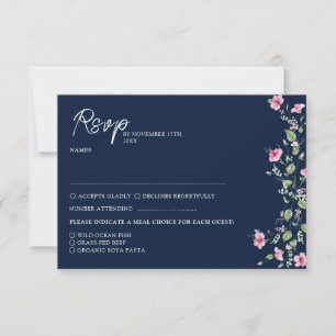 Cartons Réponse Wedding shower en fleur d'Hibiscus rose bleu marin