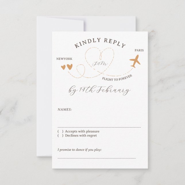 Cartons Réponse Wedding Travel Flight Plane Kindly Reply (Devant)