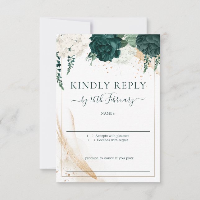 Cartons Réponse Wedding White Signature Emerald Green Rose (Devant)