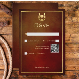 Cartons Réponse Western Rustic Horseshoe Code QR Bourgogne & Or