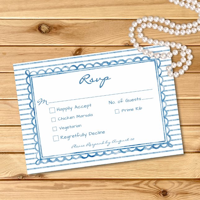 Cartons Réponse Whimsical Blue Watercolor Stripe Wedding (Whimsical Blue Watercolor Stripe Wedding RSVP Card)