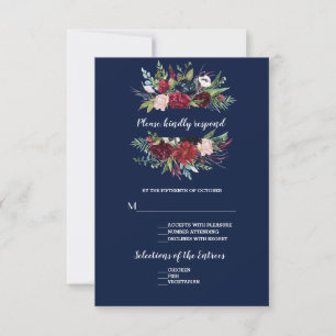 Cartons Réponse Whimsical Burgundy Blush Flowers Mariage bleu mari