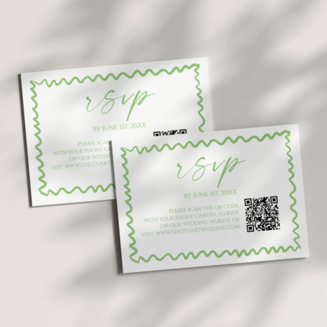 Cartons Réponse Whimsical Citrus Green Wavy Border QR Code Wedding (Créateur téléchargé)