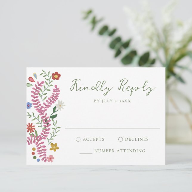 Cartons Réponse Whimsical Folk Art Floral Wedding (Debout devant)