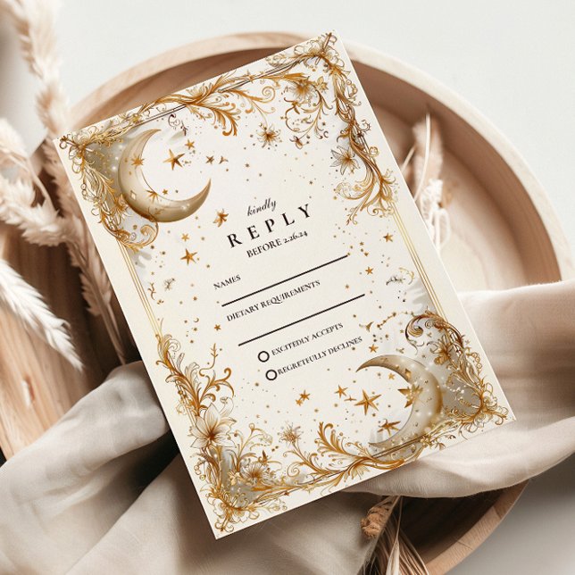 Cartons Réponse White Gold Celestial Moon & Stars Wedding (Créateur téléchargé)