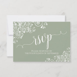 Cartons Réponse White Lace Sage Green Élégant Mariage de calligrap