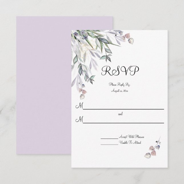 Cartons Réponse Willows doux Lilac, Heather écossaise, Mariage (Devant / Derrière)