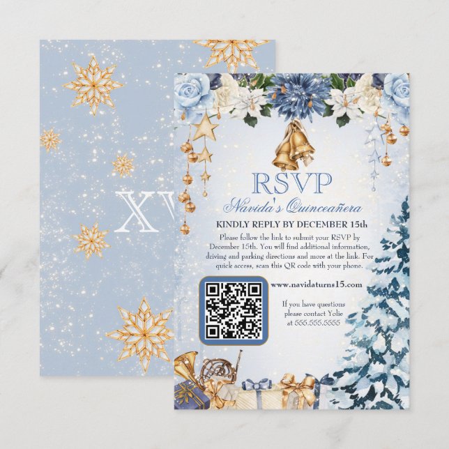 Cartons Réponse Winter Wonderland Holiday Quinceanera QR Code (Devant / Derrière)