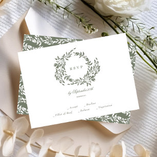 Cartons Réponse Wreath classique Blanc & Sage Vert Mariage élégant