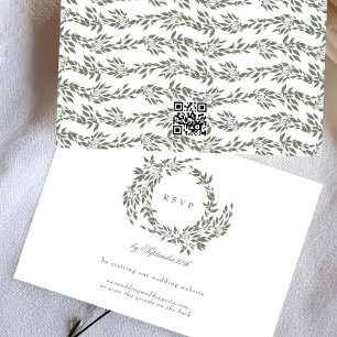Cartons Réponse Wreath White Sage Green Mariage élégant QR CODE