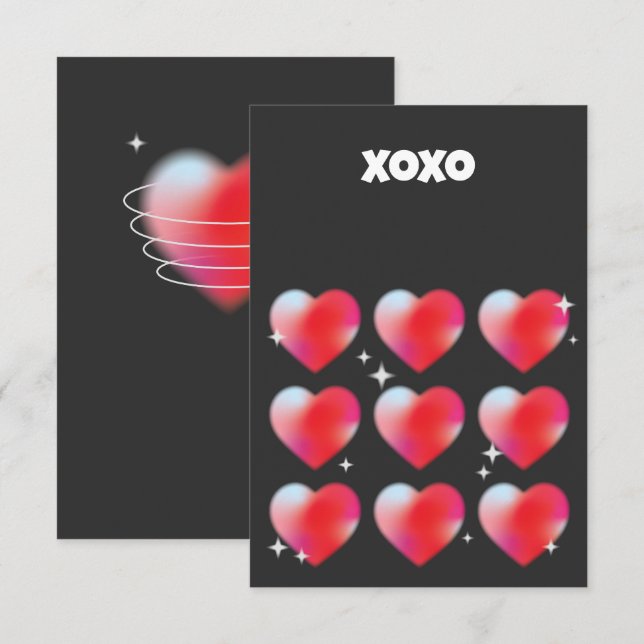 Cartons Réponse Xoxo coeur rouge romantique Saint Valentin (Devant / Derrière)