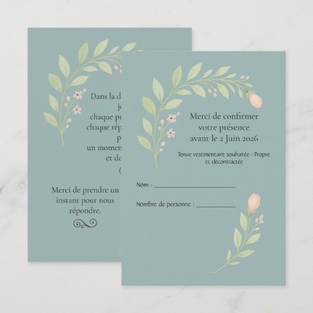 Cartons réponses de mariage RSVP (Devant / Derrière)