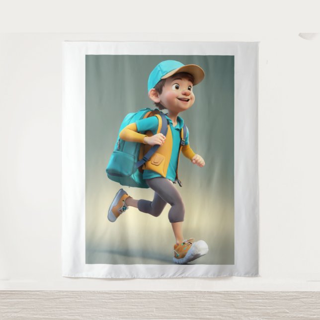 Cartoon 3D Boy Studying Round Sticker Icon | Cute  Tapestry (Front)