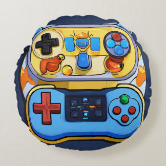Cartoon 3D Gaming Remote Control Logo for Beautifu Round Pillow