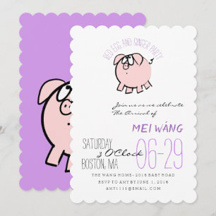 Cartoon 4 Pig Year Egg And Ginger Party Baby Inv Invitation