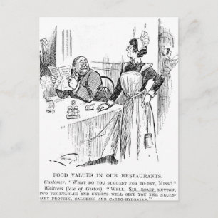 Cartoon about an educated waitress postcard
