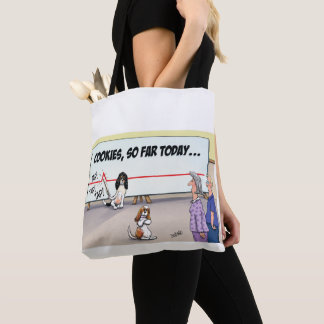 cartoon about two dogs tracking cookie count tote bag