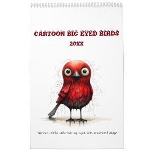 Cartoon Abstract Big Eyed Birds Calendar