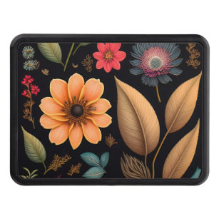 Cartoon abstract romantic flowers and plants trailer hitch cover