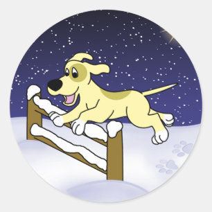 Cartoon Agility Dog Christmas Classic Round Sticker
