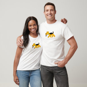 Cartoon Airedale Terrier Dog w Hat Design shirt