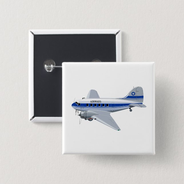 Cartoon airplane 2 inch square button (Front & Back)