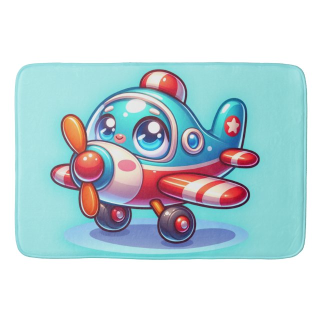 Cartoon airplane blue | bath mat (Front)