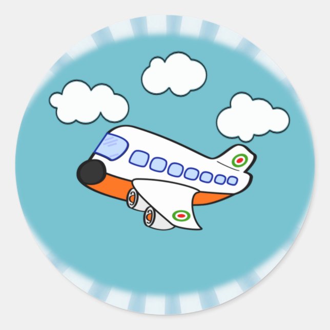Cartoon Airplane Classic Round Sticker (Front)